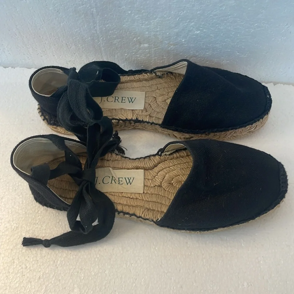 J Crew espadrilles sandals tie up wrap flats preppy black women’s size 7